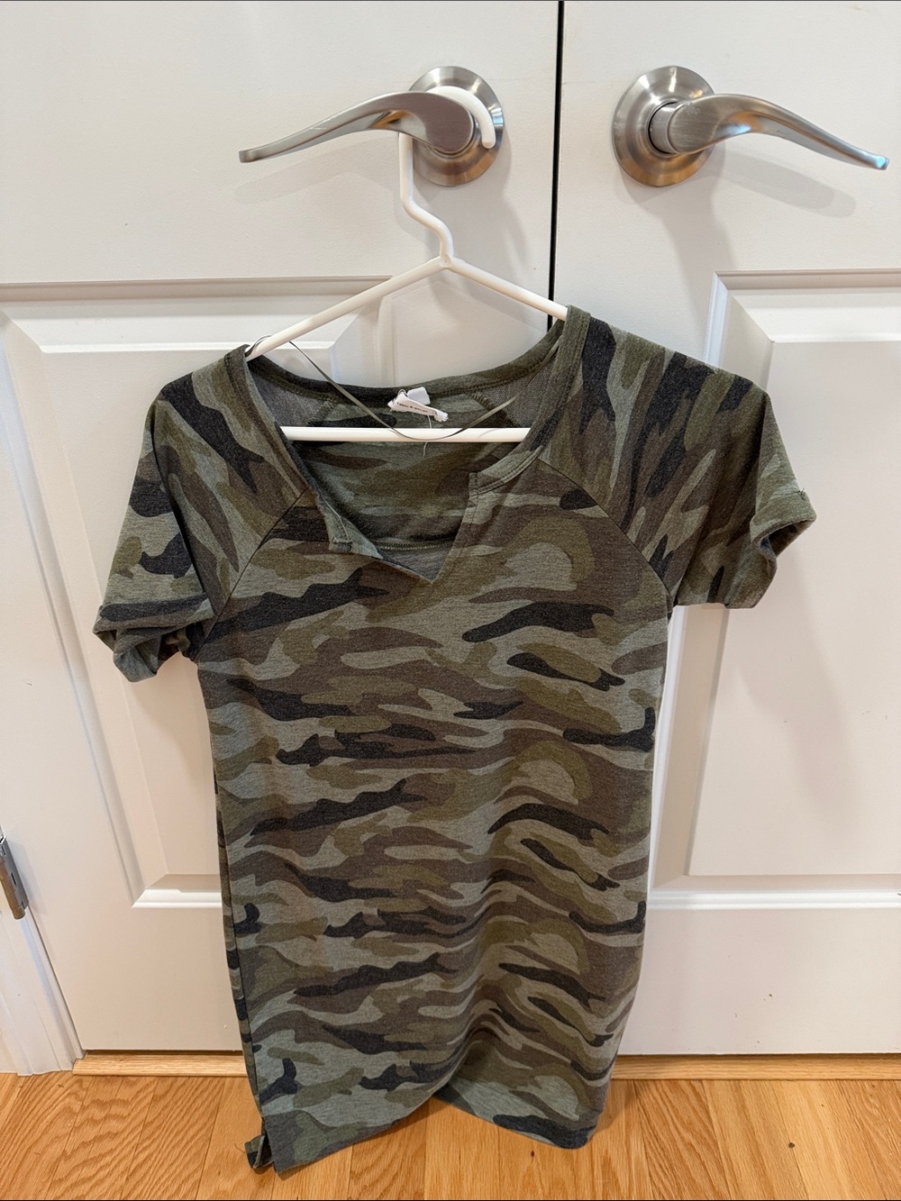 Womens Camo Short T shirt dress - Olive Green